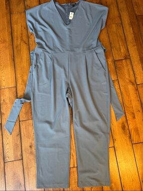 Express Dusty Blue V-Neck Wide-Leg Jumpsuit